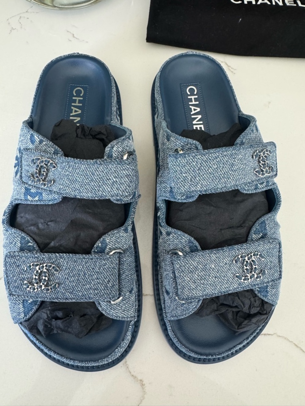 CHANEL Denim Dad Slides (Mule) - Blue SZ 37 from 25P Collection (Full Set) - Picture 9 of 12